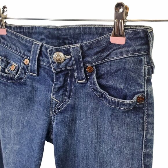 True Religion straight leg medium-wash blue jeans with embroidered pockets Sz 25 - Picture 3 of 7